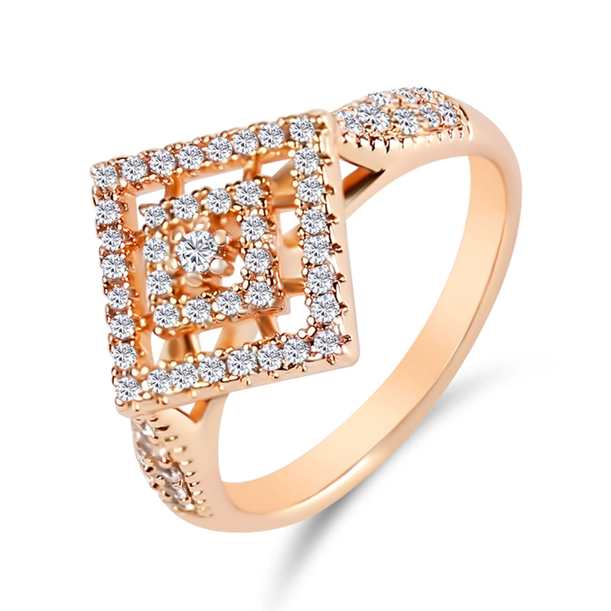Rhombus ring with white cubic zirconia