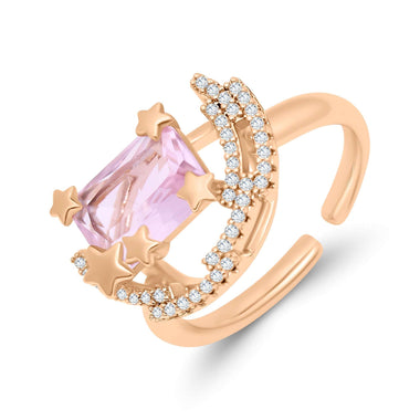 Pink stone ring with stars and a moon