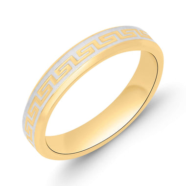 Two-tone Greek key pattern ring, 4 mm