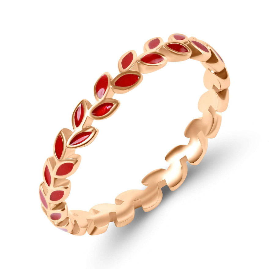 Red enamel leaf wreath ring, 3 mm