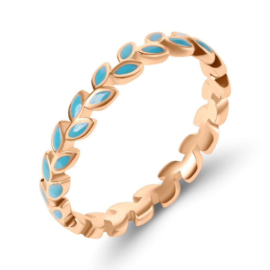 Turquoise enamel leaf ring, 3 mm