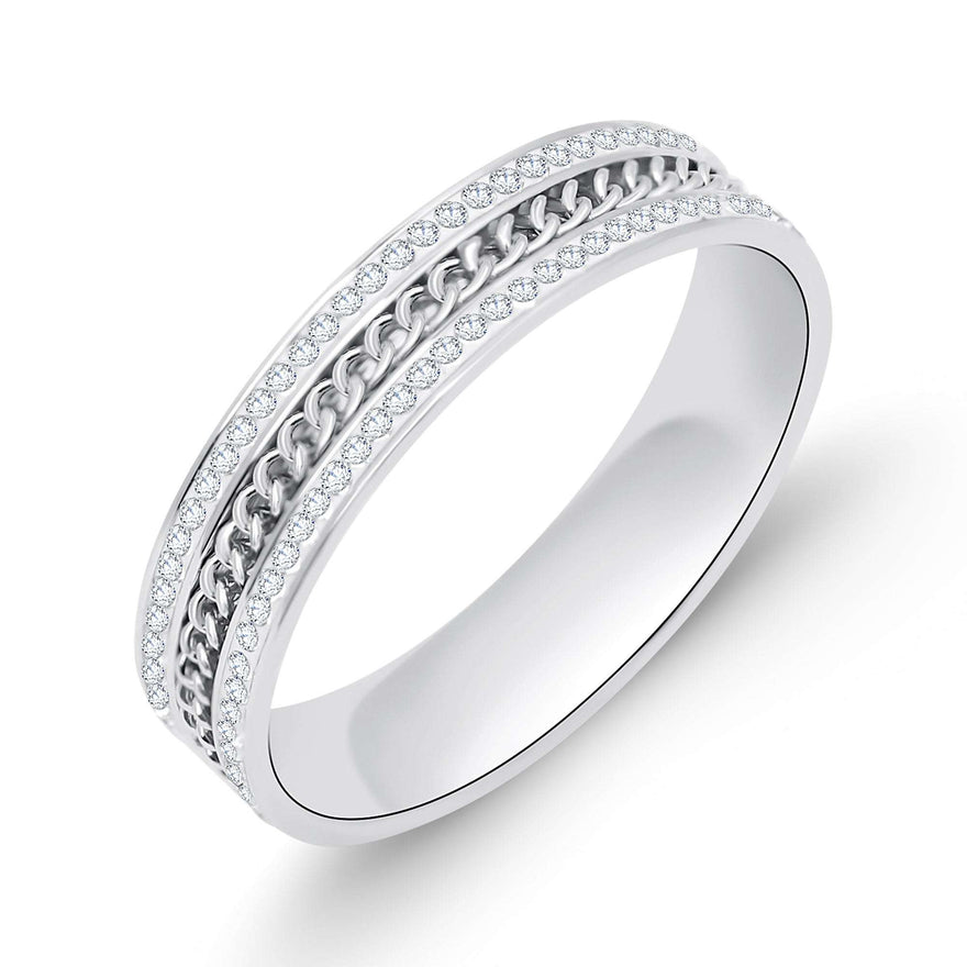 Chain-link ring with cubic zirconia