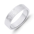 Wide platinum-tone ring band with a Greek meander pattern