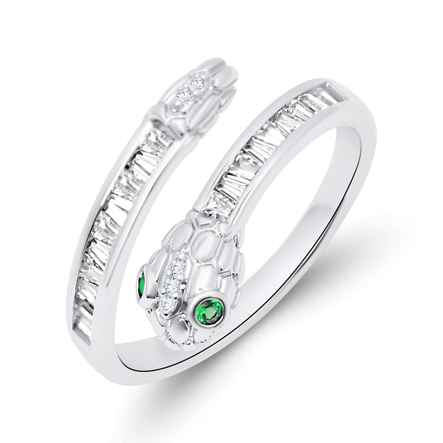 Open snake ring with green eyes