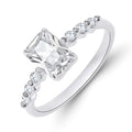 Platinum-plated ring with a large rectangular crystal and tiny side stones