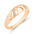 Rose gold-tone ring with abstract cut-outs and two rows of tiny crystals