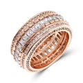 Wide gold-tone ring, rectangular cubic zirconia band and two rows of tiny stones