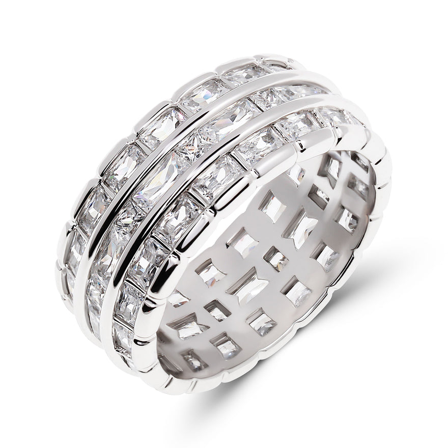 Three-row cubic zirconia ring, 9 mm