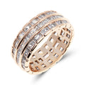 Wide gold-tone ring with three rows of square cubic zirconia, side view