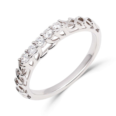 Silver-tone openwork five-stone ring