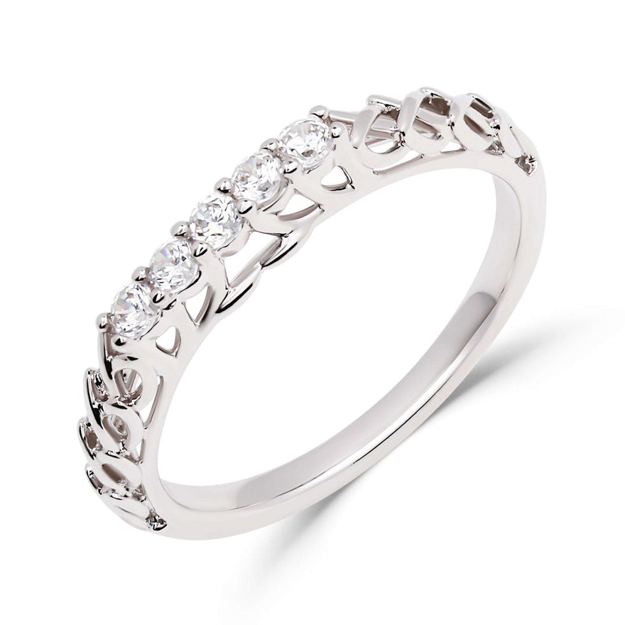 Silver-tone openwork five-stone ring