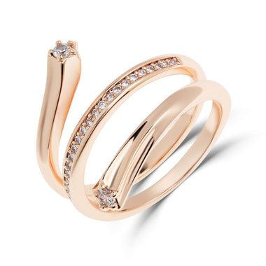 Open spiral ring with cubic zirconia