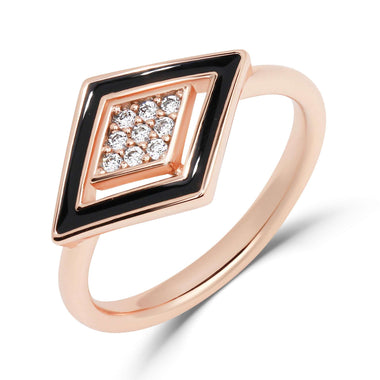 Black enamel rhombus ring with stones