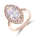 Gold-plated ring with a large marquise zirconia in a sparkling halo