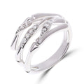 Silver-tone bamboo branch ring with clear zirconia in leaf settings on white