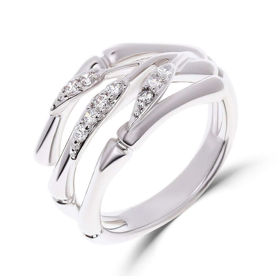 Bamboo branch ring with cubic zirconia