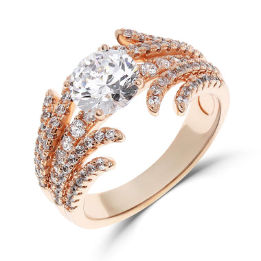 Solitaire ring with fanned side stones