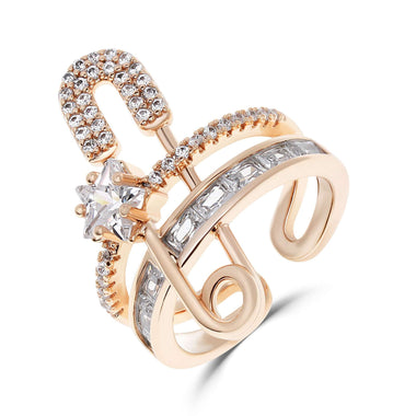 Open star ring with square stones