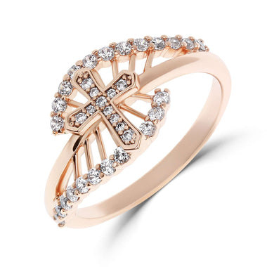 Cross and arc ring with cubic zirconia