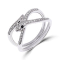 Silver-tone snake ring with cubic zirconia and black eyes, close-up