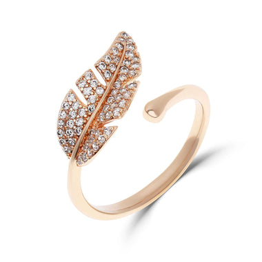 Open leaf ring with cubic zirconia