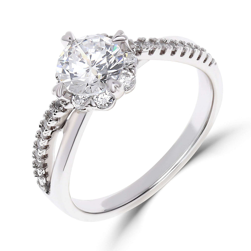 Halo ring with stone-set shoulders