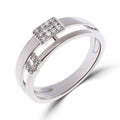 Geometric ring with a rectangle of cubic zirconia and a split band