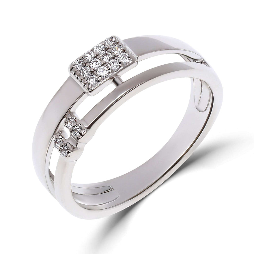 Split-band ring with a pavé rectangle