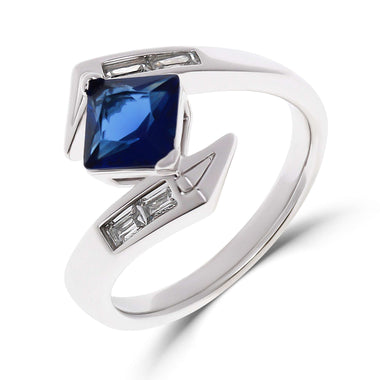 Asymmetric blue stone cocktail ring