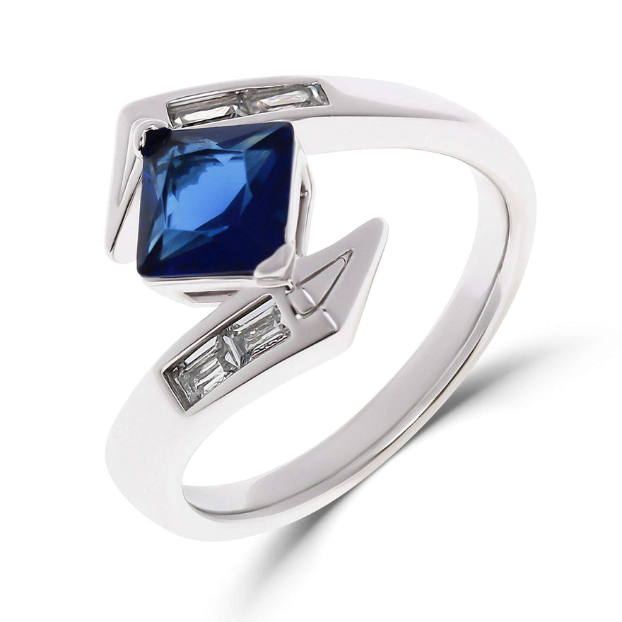 Asymmetric blue stone cocktail ring