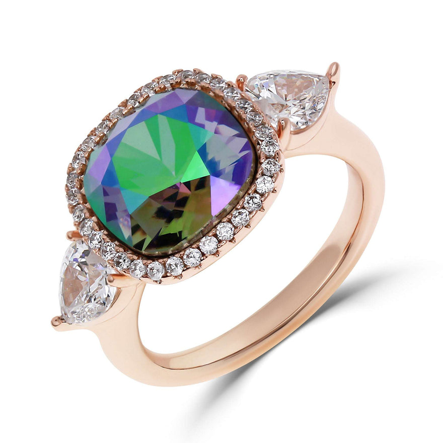Blue-green crystal halo ring, 13 mm