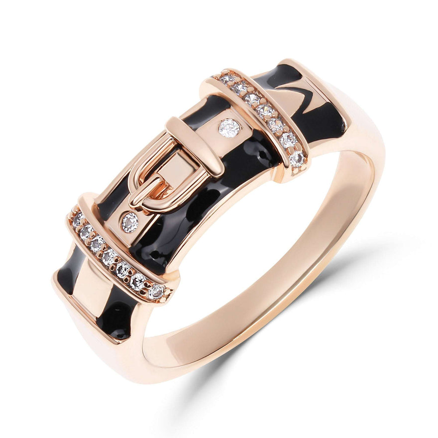 Black enamel belt buckle ring, 8 mm