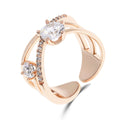 Open ring with two large white cubic zirconia