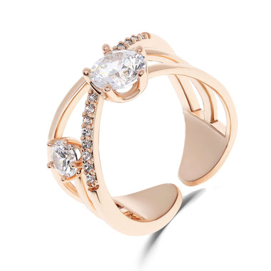 Two-stone open crossover ring, 12 mm