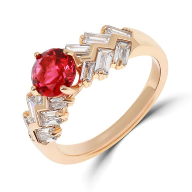 Red stone cocktail ring with baguettes