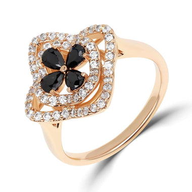 Black teardrop flower cocktail ring