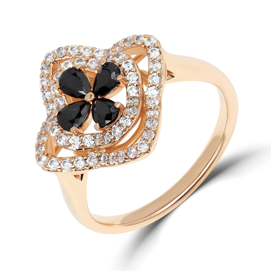Black teardrop flower cocktail ring