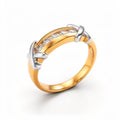 Gold-plated band ring with clear cubic zirconia and silver-tone cross accents