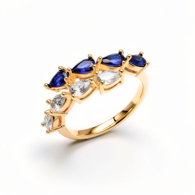Blue and clear teardrop open ring