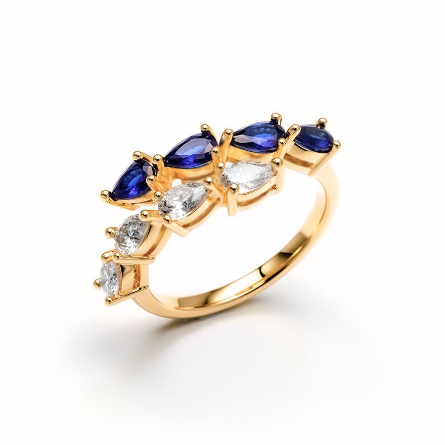 Blue and clear teardrop open ring