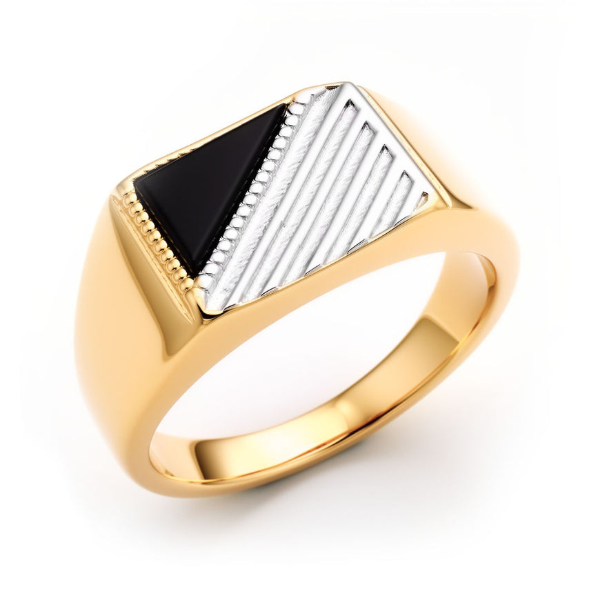 Black enamel signet ring with stripes