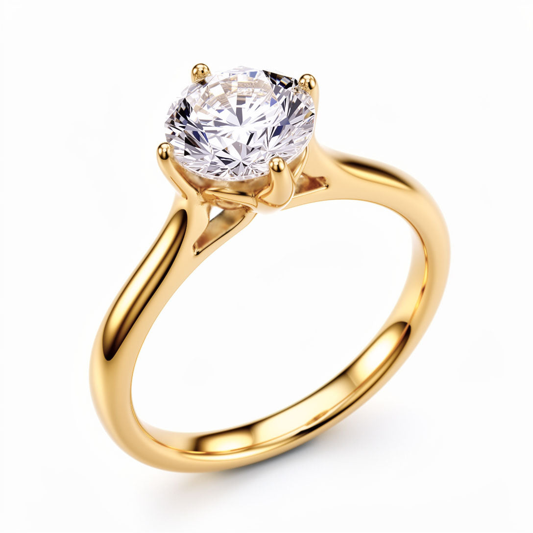 Gold-tone engagement ring with a large round cubic zirconia in a four-prong setting