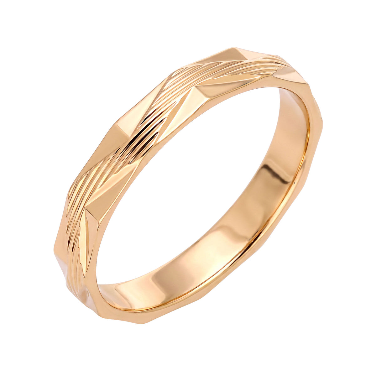 Gold-plated 3 mm unisex ring with a ribbed texture