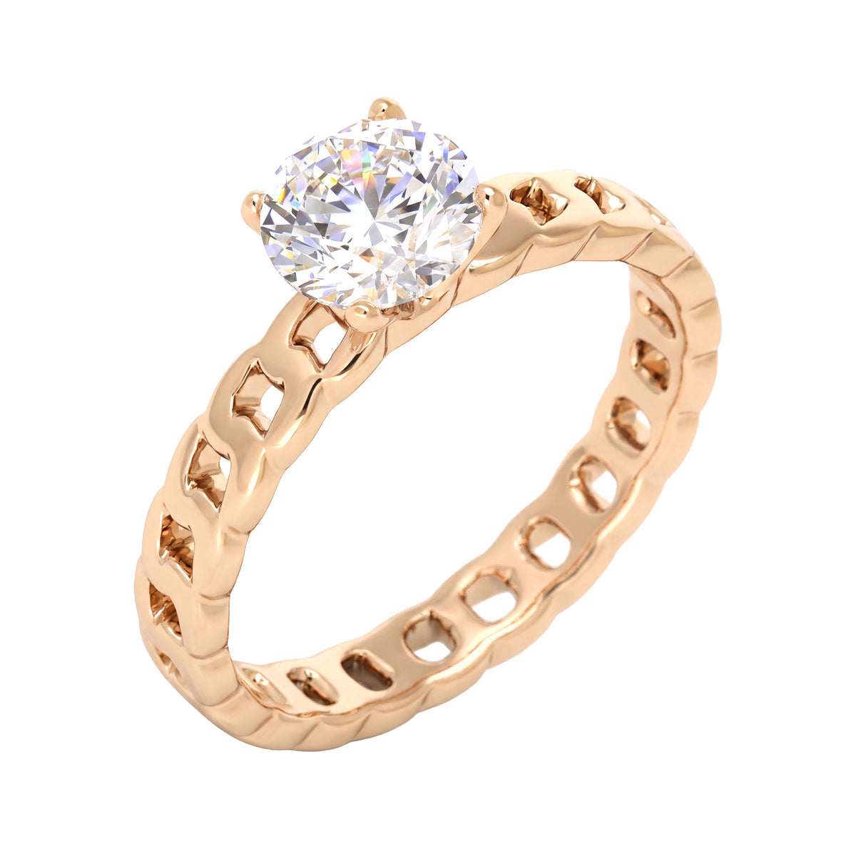 Engagement ring with a large cubic zirconia and a chain-pattern band