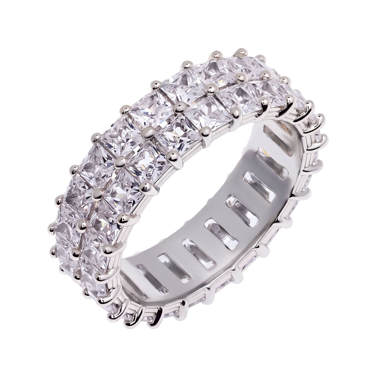 Silver | Silver-tone ring with two rows of square cubic zirconia