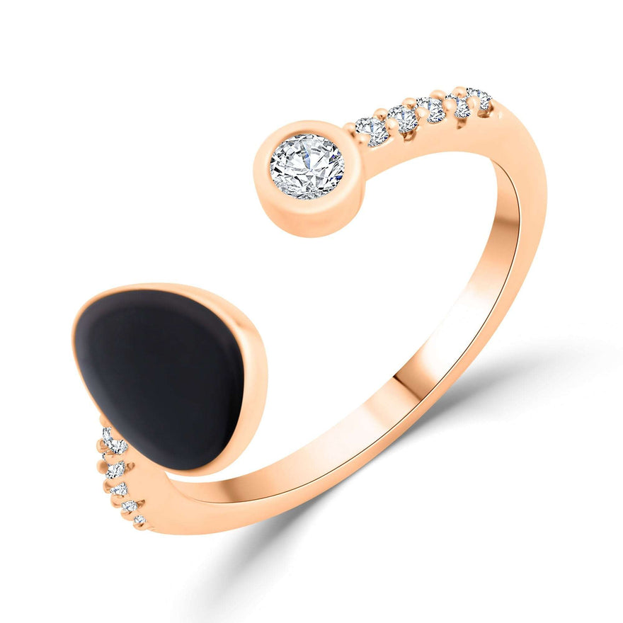 Open ring with a black enamel teardrop