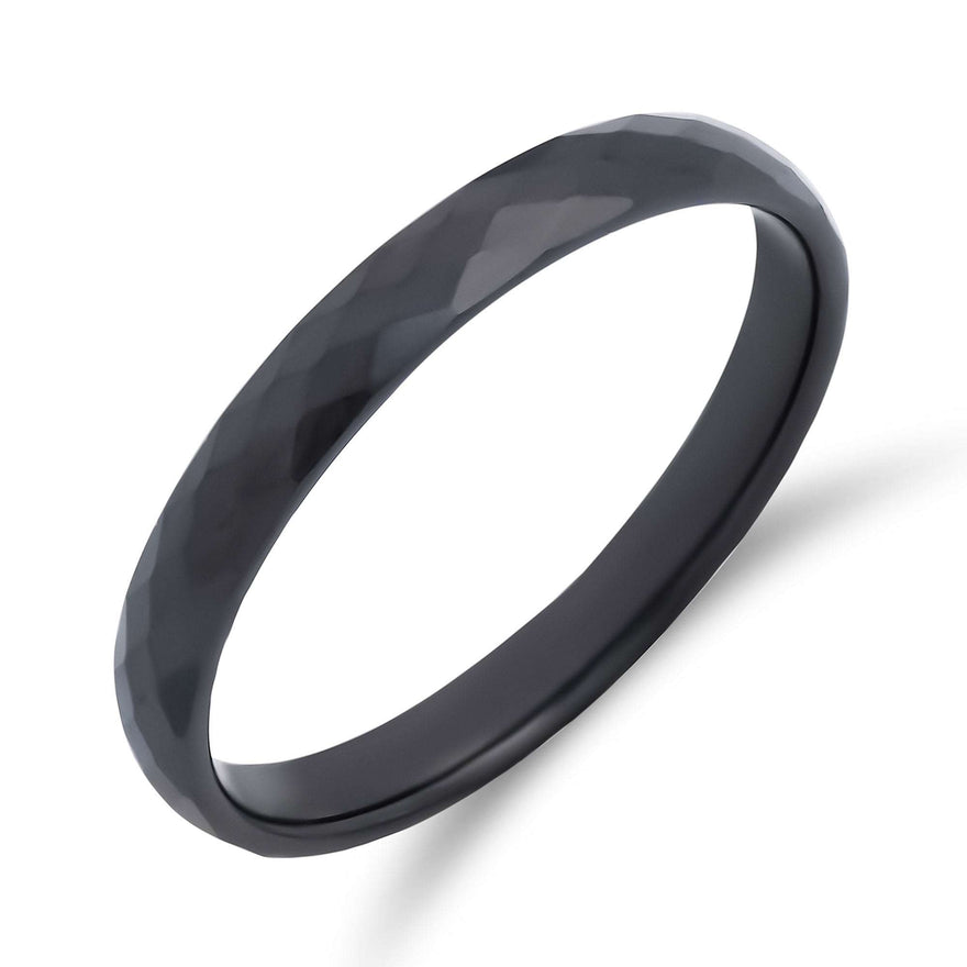 Faceted black ceramic ring, 3 mm