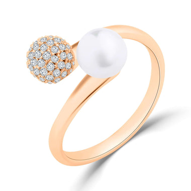 Open pearl ring with a pavé ball