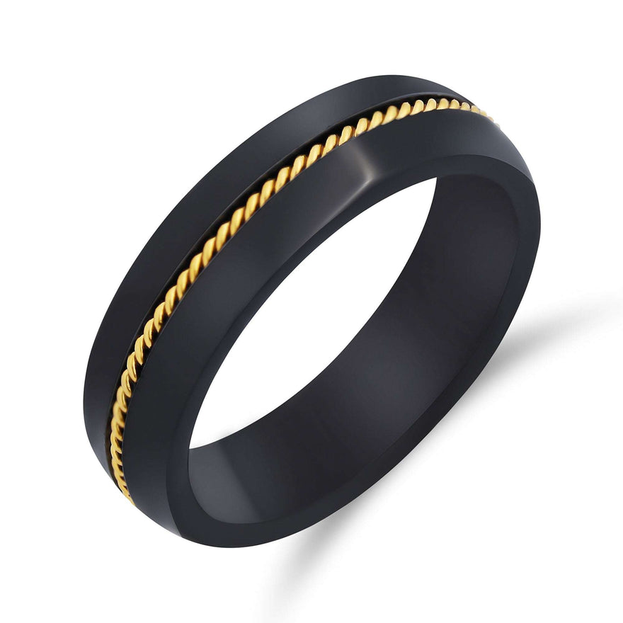 Black ring with a twisted rope inlay