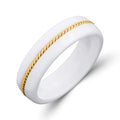 White ceramic ring with a twisted gold-tone rope band